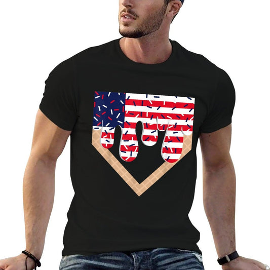 Baseball Drip Boy Ice Cream Patriotic American 4th July Slim-fit Cut T-Shirt