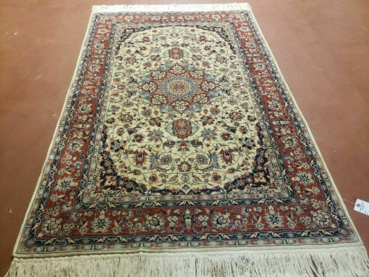 4' X 6' Handmade Ultra Fine Chinese Floral Oriental Wool Rug Hand Knotted Beige