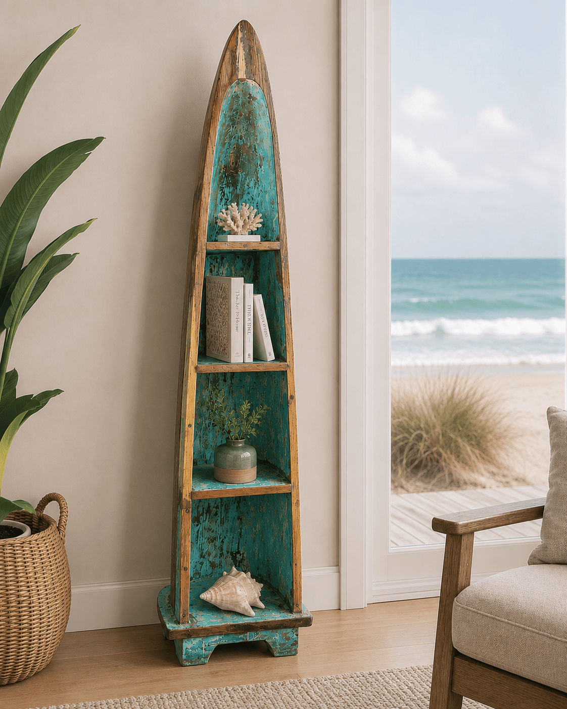 Authentic Reclaimed Boat Wood Canoe Shelf – Bali, Indonesia