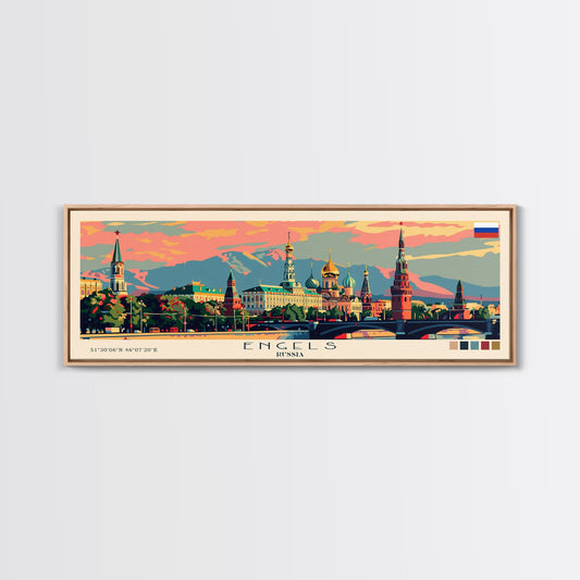 Engels Russia Panoramic Travel Poster, Framed Canvas Print or Metal Wall Art, Travel Art, Home Decor, Panoramic Painting, Midcentury Art