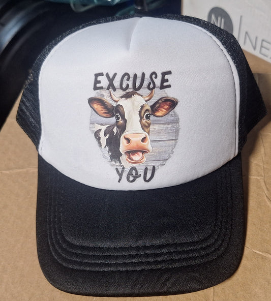 Adjustable Trucker Baseball Cap with "Excuse You Cow" Embroidered Slogan