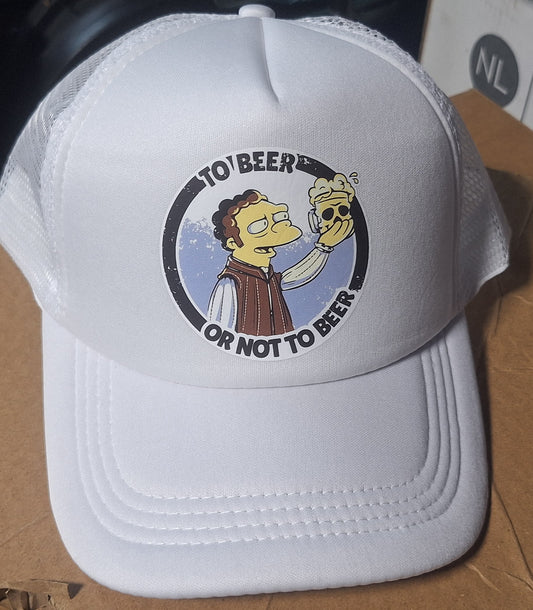 Adjustable Trucker Baseball Cap Featuring Moe Simpson with 'To Beer or Not To Beer' Design