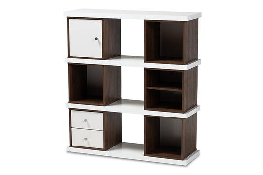 Baxton Studio Rune Modern and Contemporary Two-Tone White and Walnut Brown Finished 2-Drawer Bookcase