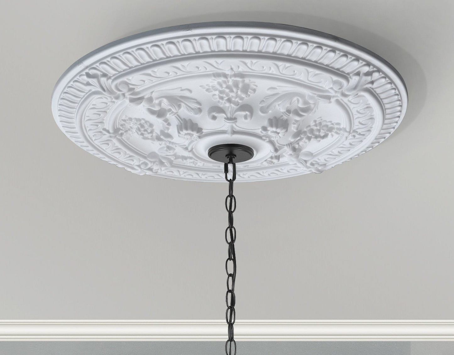White Scroll Rose Chandelier Ceiling Medallion 28 Inch Dia