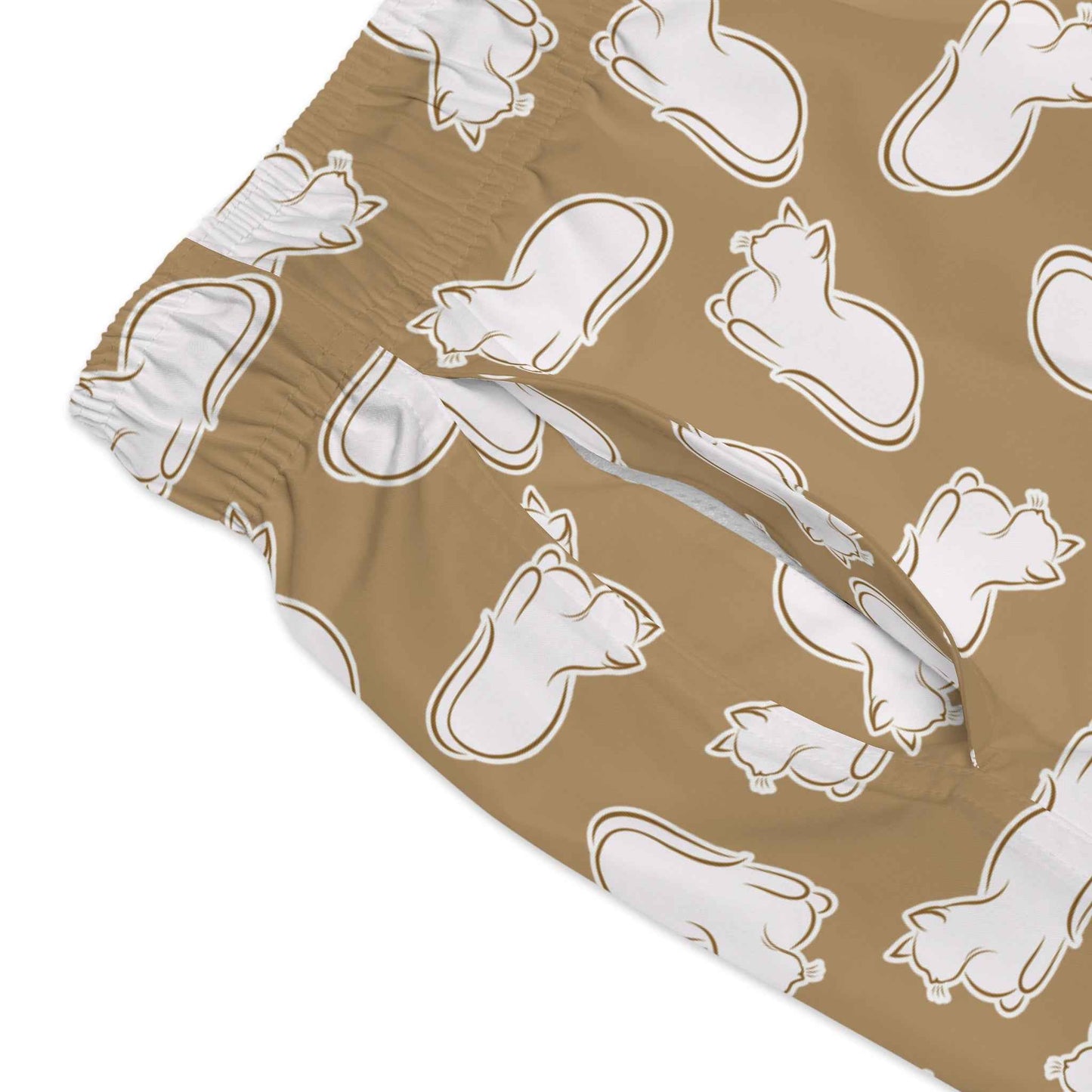 Laid-Back Cat Chaos Swim Trunks – Sand Tone Minimalist Print, Casual Beach Shorts