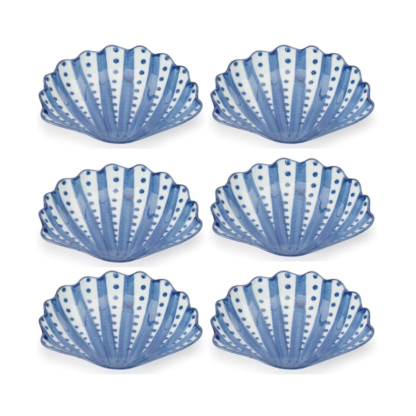 Blue Stripe & Polka Dot Shell Porcelain Plate (Set of 6)