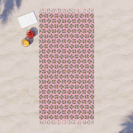 Furreal Cat Beach Cloth – Pink Boho Tassel Wrap, Towel