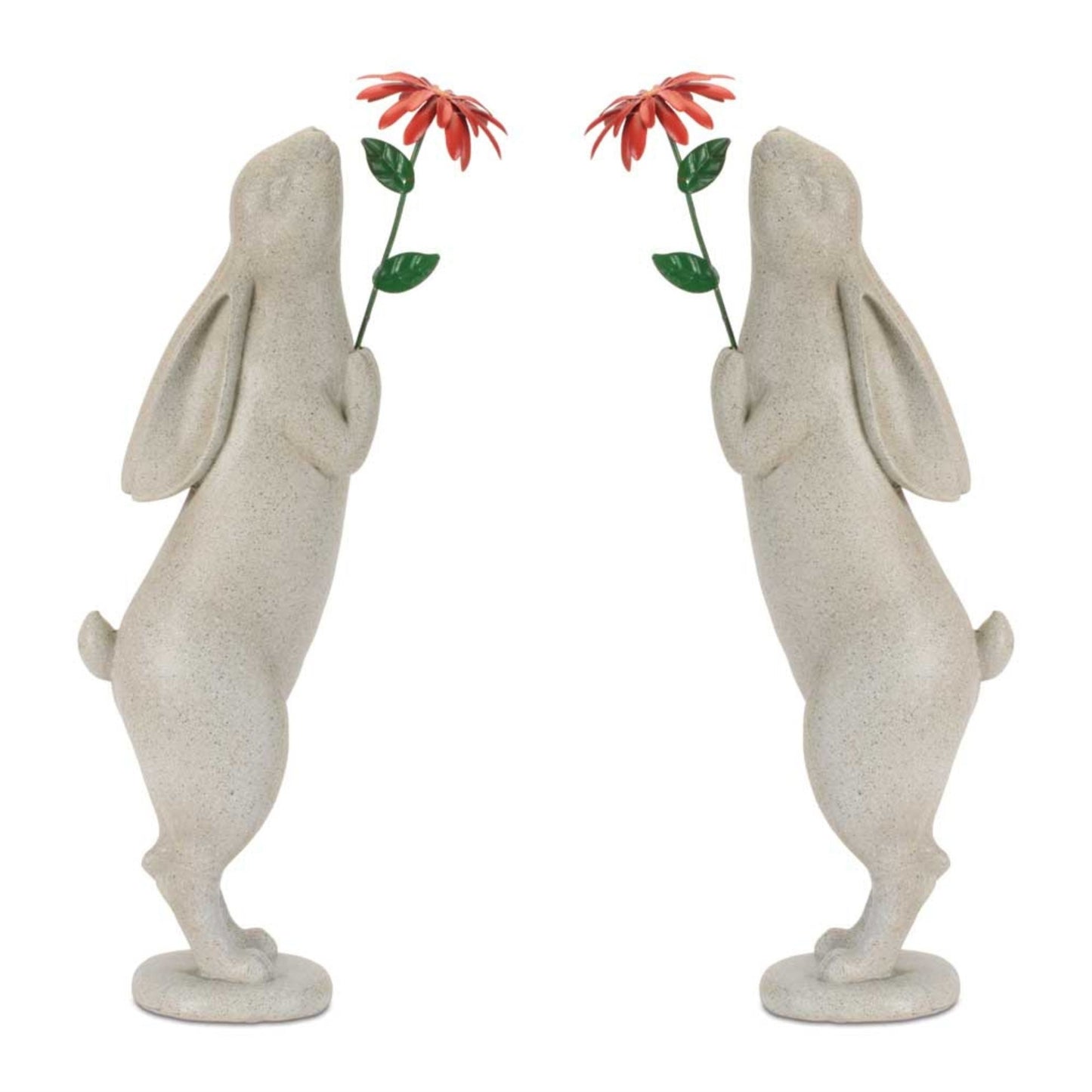 Rabbit with Flower Statue (Set of 2)