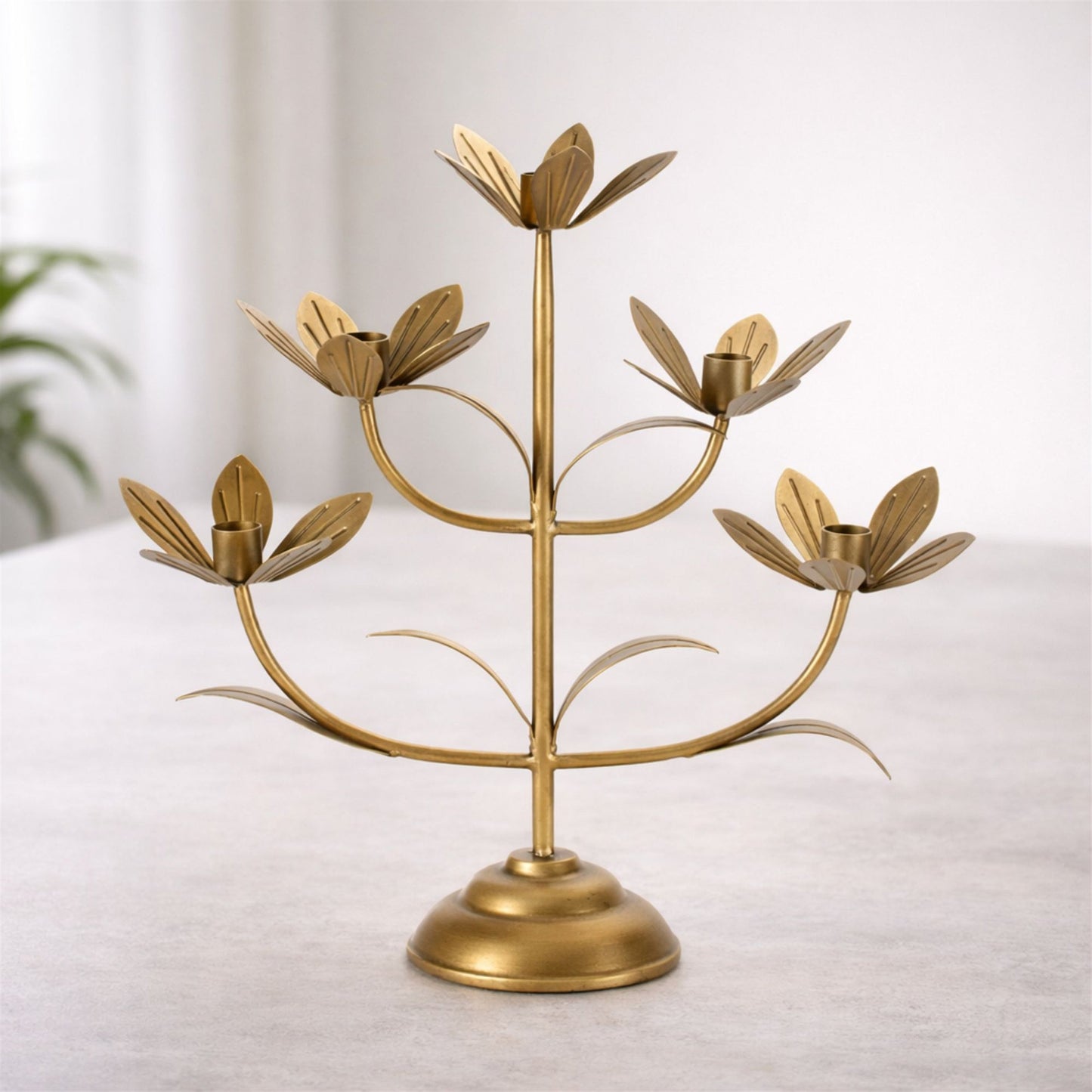 Sculpted Floral Candelabra 16.75"H