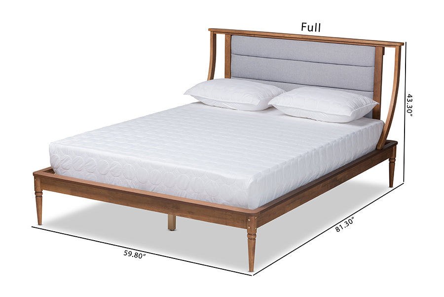 Baxton Studio Regis Modern and Contemporary Transitional Light Grey Fabric Upholstered and Walnut Brown Finished Wood Queen Size Platform Bed