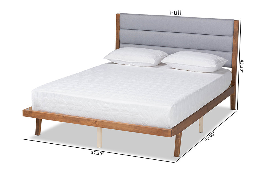 Baxton Studio Jarlan Modern and Contemporary Transitional Grey Fabric Upholstered and Walnut Brown Finished Wood King Size Platform Bed