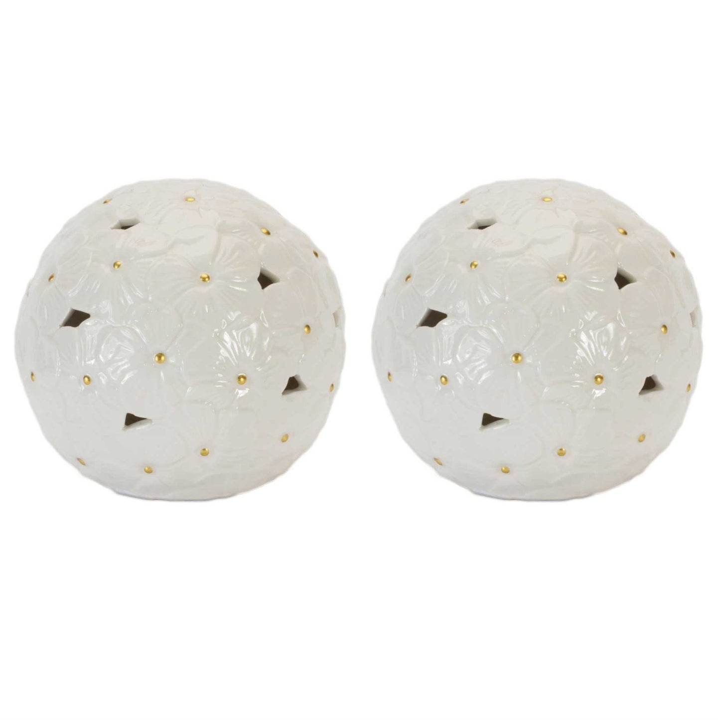 Floral Embossed Ceramic Orb (Set of 2)