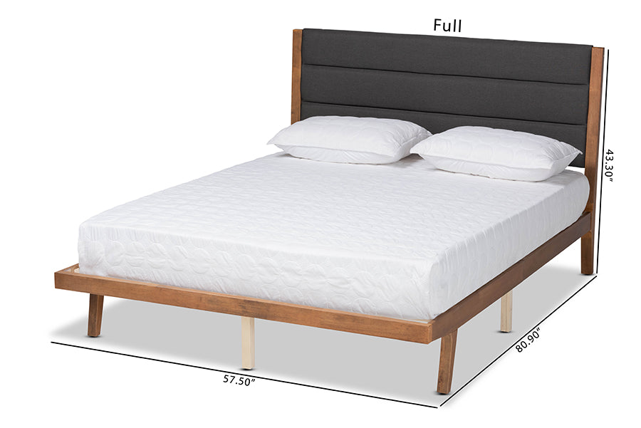 Baxton Studio Jarlan Modern and Contemporary Transitional Charcoal Fabric Upholstered and Walnut Brown Finished Wood Queen Size Platform Bed