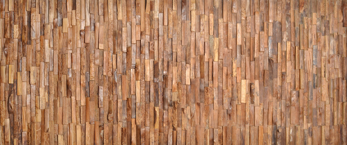 Reclaimed Teak Rustic Mosaic Wall Panel 8 Ft
