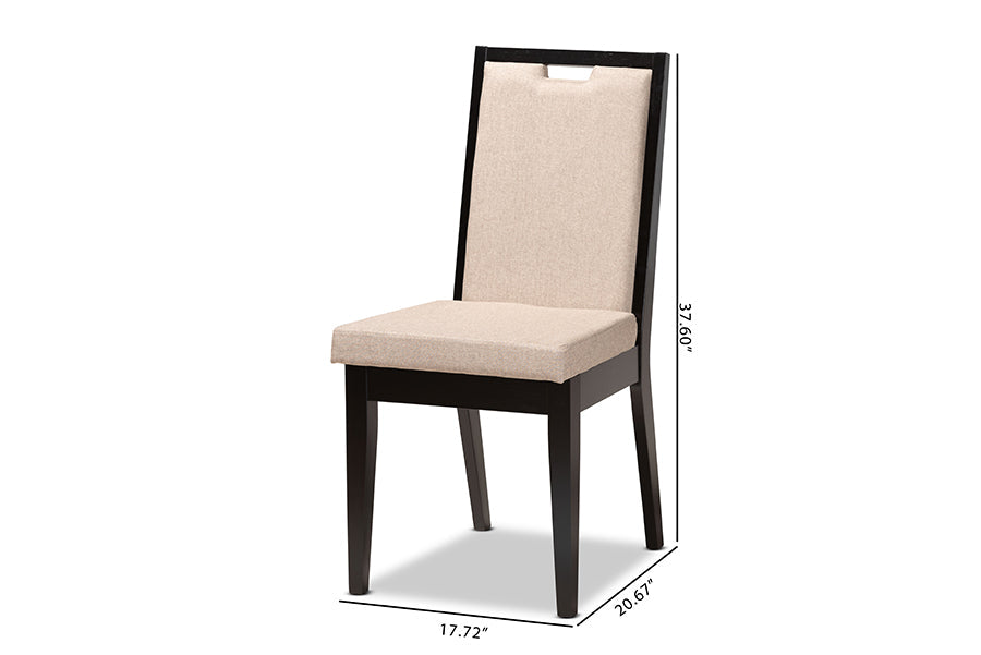 Baxton Studio Octavia Modern and Contemporary Sand Fabric Upholstered and Dark Brown Finished Wood 2-Piece Dining Chair Set