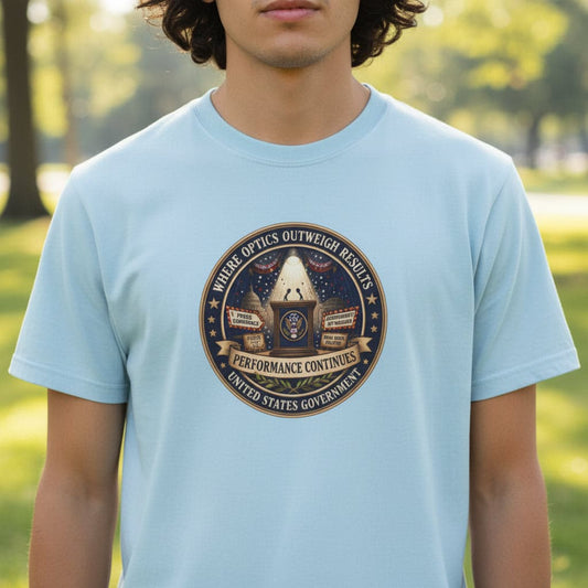 Where Optics Outweigh Results Graphic T-Shirt – Performance Continues Seal Tee