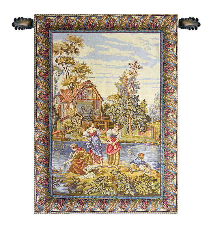 Washing by the Lake Small Vertical Italian Tapestry