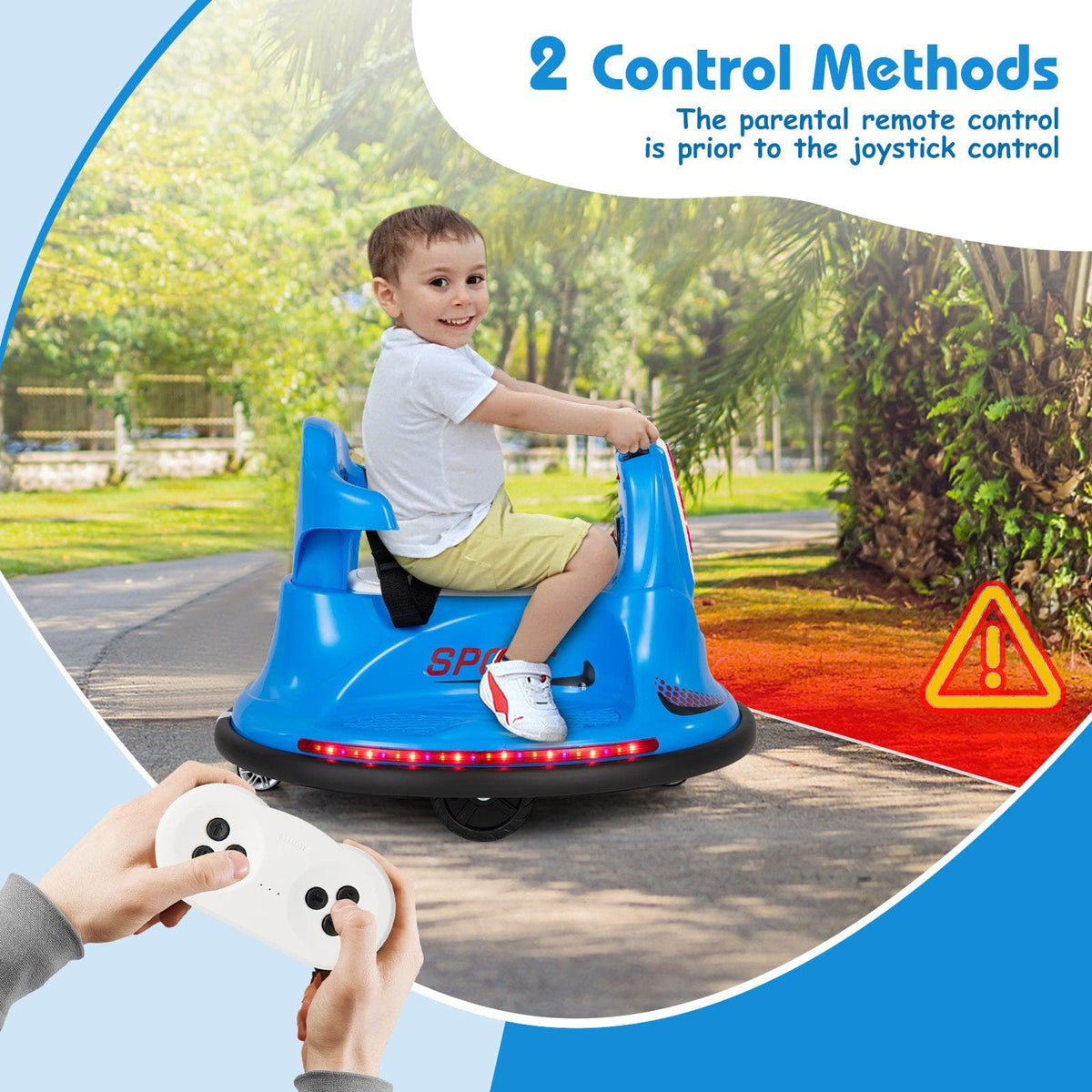 12V Kids Ride On Bumper Car with Remote Control Lights and Music-Blue
