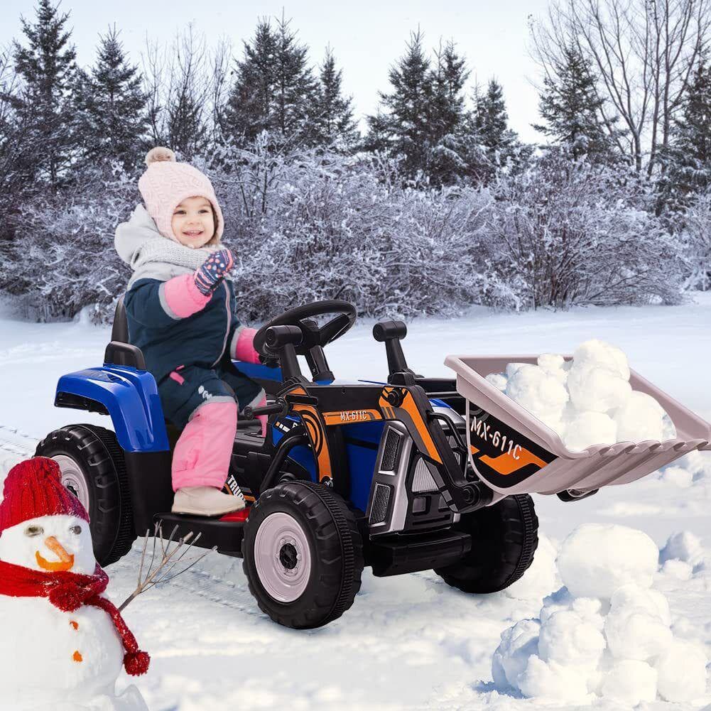 12V Remote Control Excavator Ride-On Car for Kids with EVA Tires - Blue
