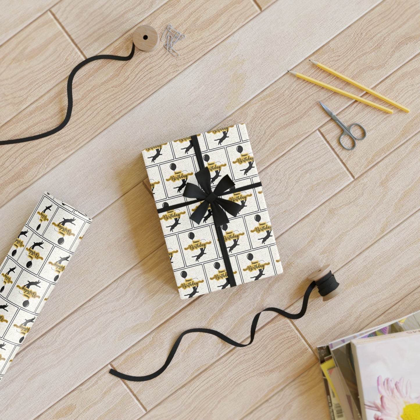 Happy Birthday Kitty Gift Wrapping Paper Rolls, 1pc with Balloons