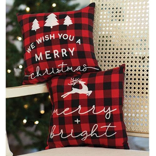 Merry Christmas Buffalo Check Pillow