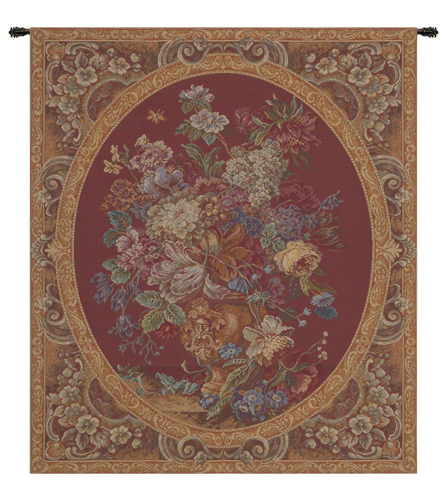 Floral Composition in Vase Burgundy Italian Tapestry