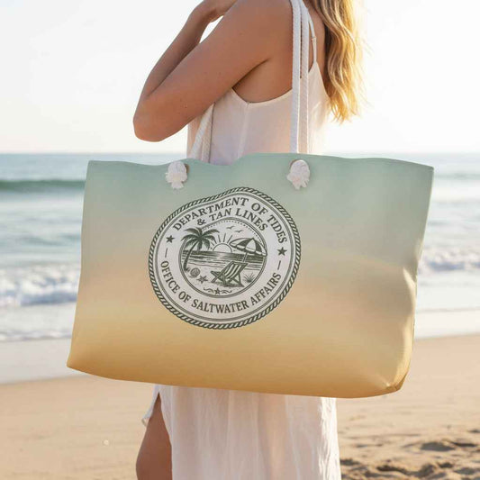 Department of Tides & Tan Lines Weekender Bag – Coastal Authority Beach Tote, Office of Saltwater Affairs