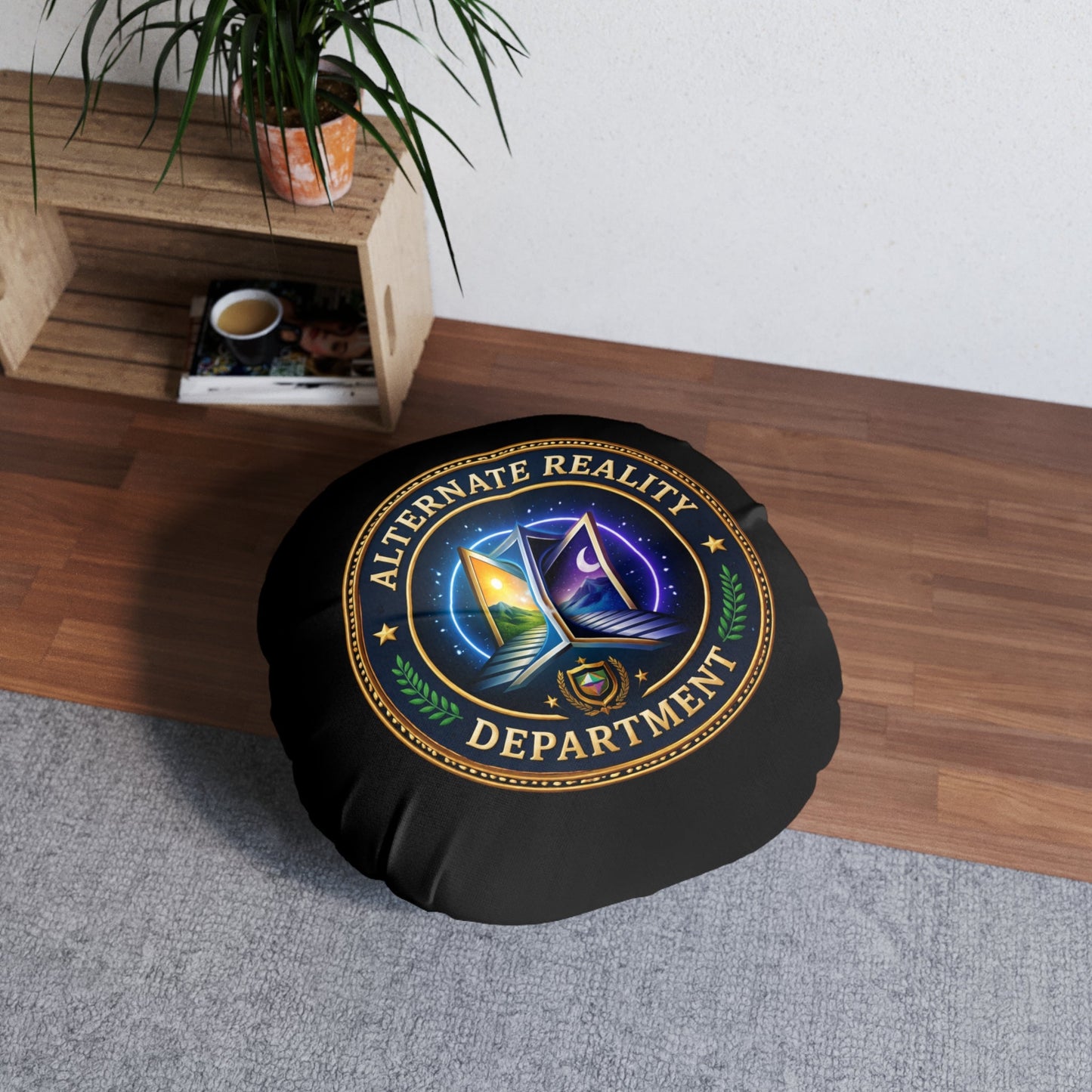Alternate Reality Department Round Floor Pillow – Political Satire Statement Cushion (26” or 30”)