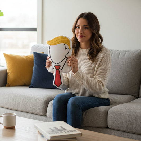 Faceless Tie Political Parody Pillow — Recognizable, Reduced, Ridiculously Calm