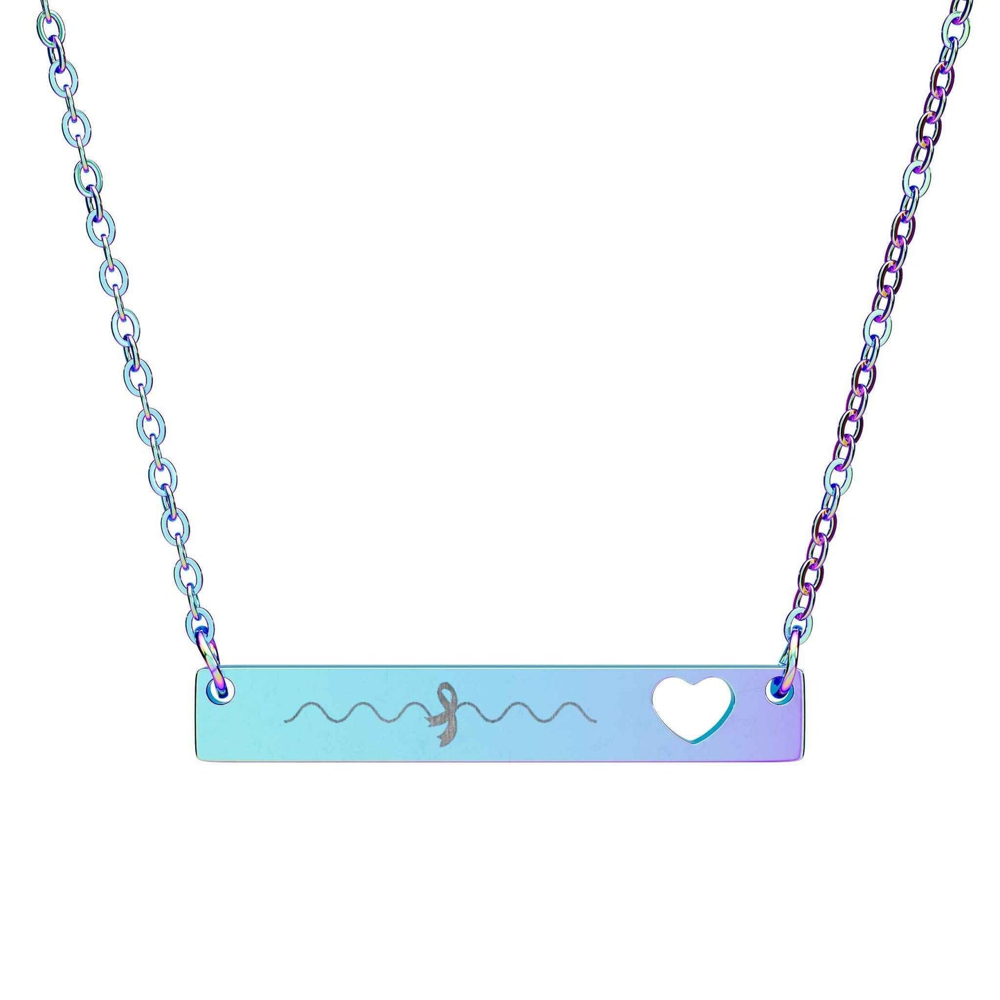 Epilepsy Awareness Bar Necklace — Smooth Wave with Ribbon & Cutout Heart