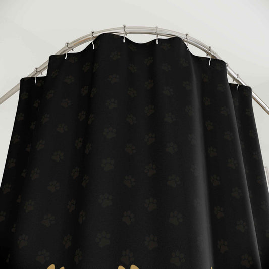 Black & Gold Paw Print Shower Curtain — Elegant Cat-Themed Bathroom Decor