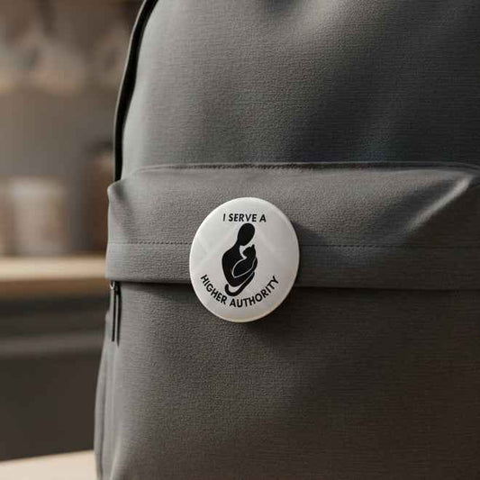 I Serve a Higher Authority Cat Pinback Button – Minimalist Silhouette