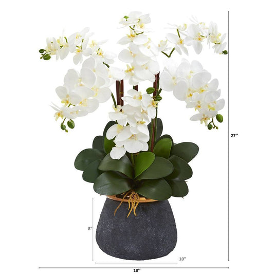 Phalaenopsis Orchid Artificial Arrangement in Stoneware Vase