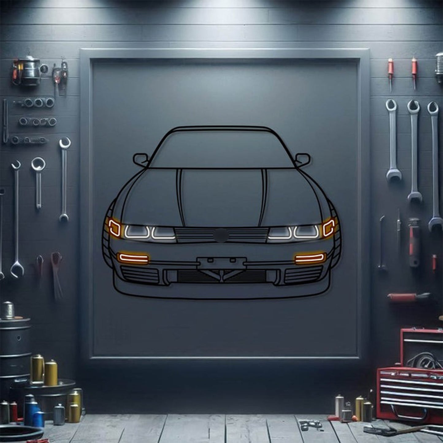 1992 240SX Front View Metal Neon Car Wall Art - MTN0164