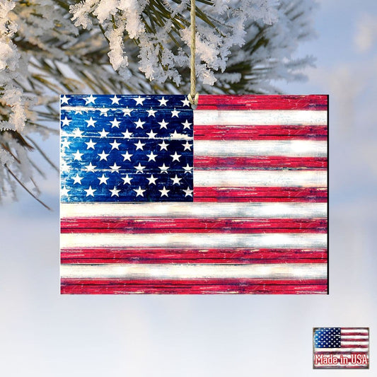 USA Flag Rustic Wooden Ornaments - American Patriotic Decor - 8198911