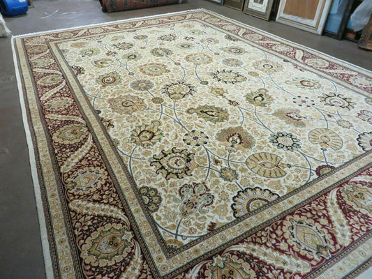 9' X 12' Vintage Handmade Wool Rug Pakistani Floral Design Nice Vegetable Dye