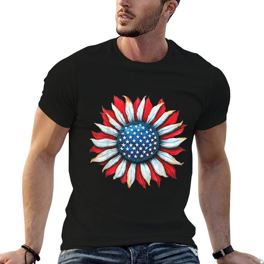 Sunflower American 4th of July Women Men Merica USA Easy-care T-Shirt