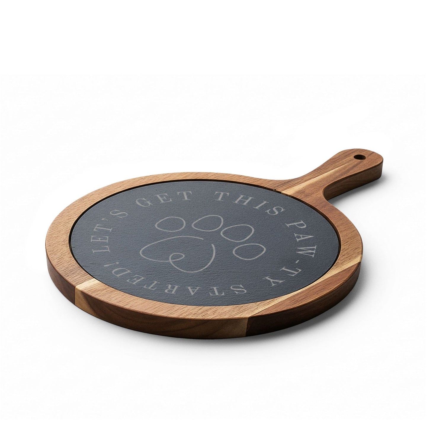 Get this Paw-ty Started Engraved Charcuterie Board
