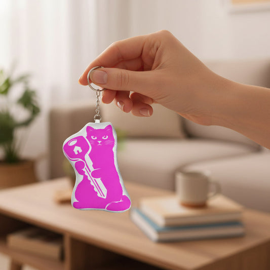 Silhouette Cat Holding the Key Plush Keychain