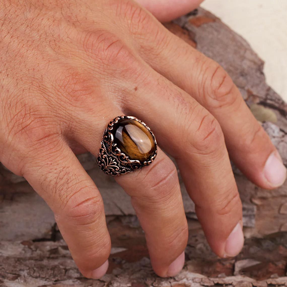 Tiger Glyph Stone Ring