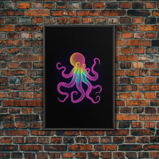 Multicolored 3D Octopus Wall Art, Ocean Art, Vibrant Art, Teal, Pink, Minimalist Print, Wall Decor, Canvas Print, Wall Art, Framed Canvas