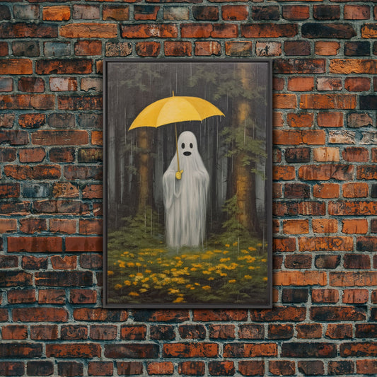 Ghost In The Rain, Vintage Canvas, Art Canvas Print, Dark Academia, Haunting Ghost, Halloween Decor, Dark Macabre Vintage Halloween Art
