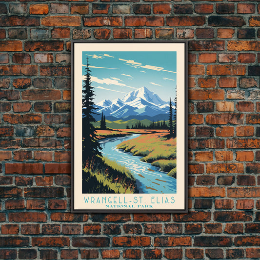 Wrangell St. Elias National Park, Alaska Travel Art, National Park Print, Minimalist Travel Art, Midcentury Modern Retro Style Landscape
