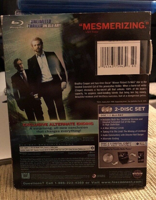 Limitless Blu-ray Disc, 2011, 2-Disc Set, Unrated No Digital Copy Bradley Cooper