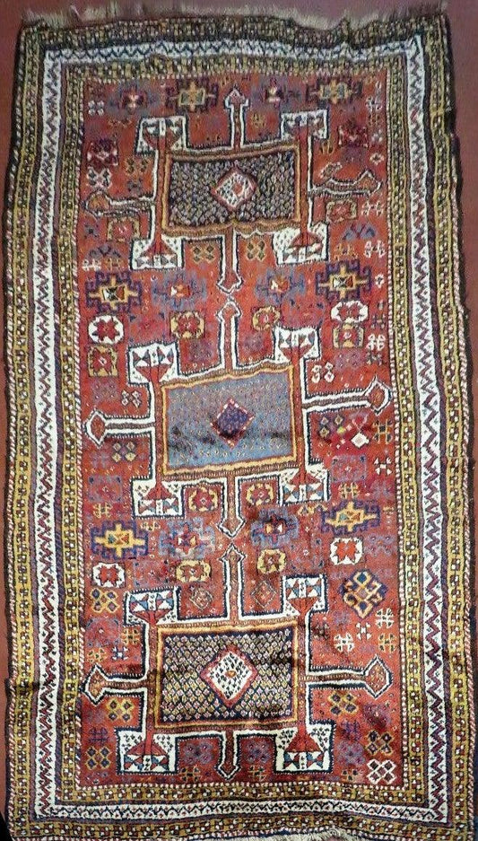 Antique Moroccan Runner Rug 4x9, Wide Runner, Hand Knotted Tribal Oriental Carpet, Hallway Rug, Geometric Medallions, Red, Bohemian Rug Nice