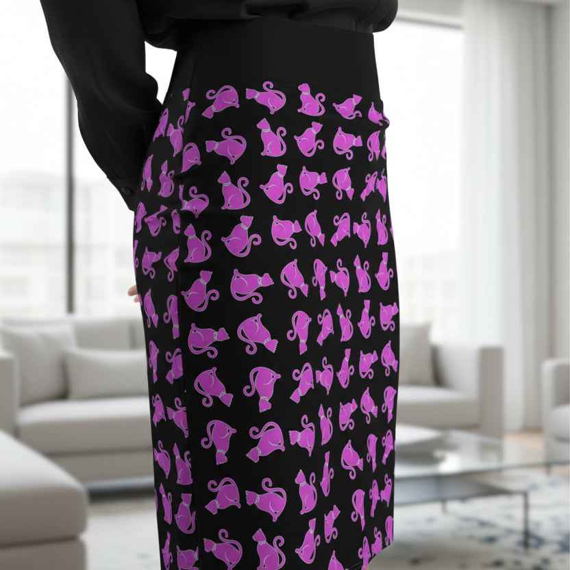 Pink Cat Pencil Skirt — Polished, But Feral Edition