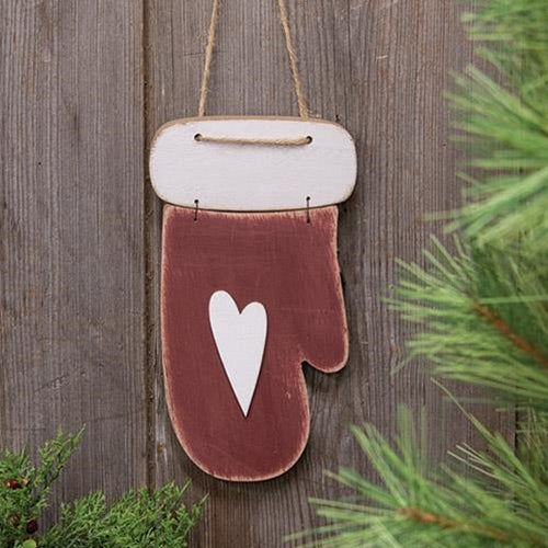 Distressed Wooden Mitten Ornament (Pack of 4)