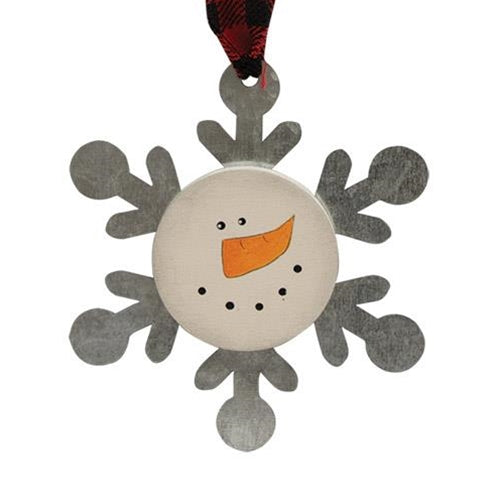 Snowman Head Metal Snowflake Ornament (Pack of 4)