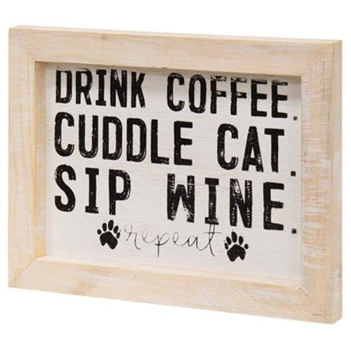 Coffee Cat and Wine Framed Sign (Pack of 4)