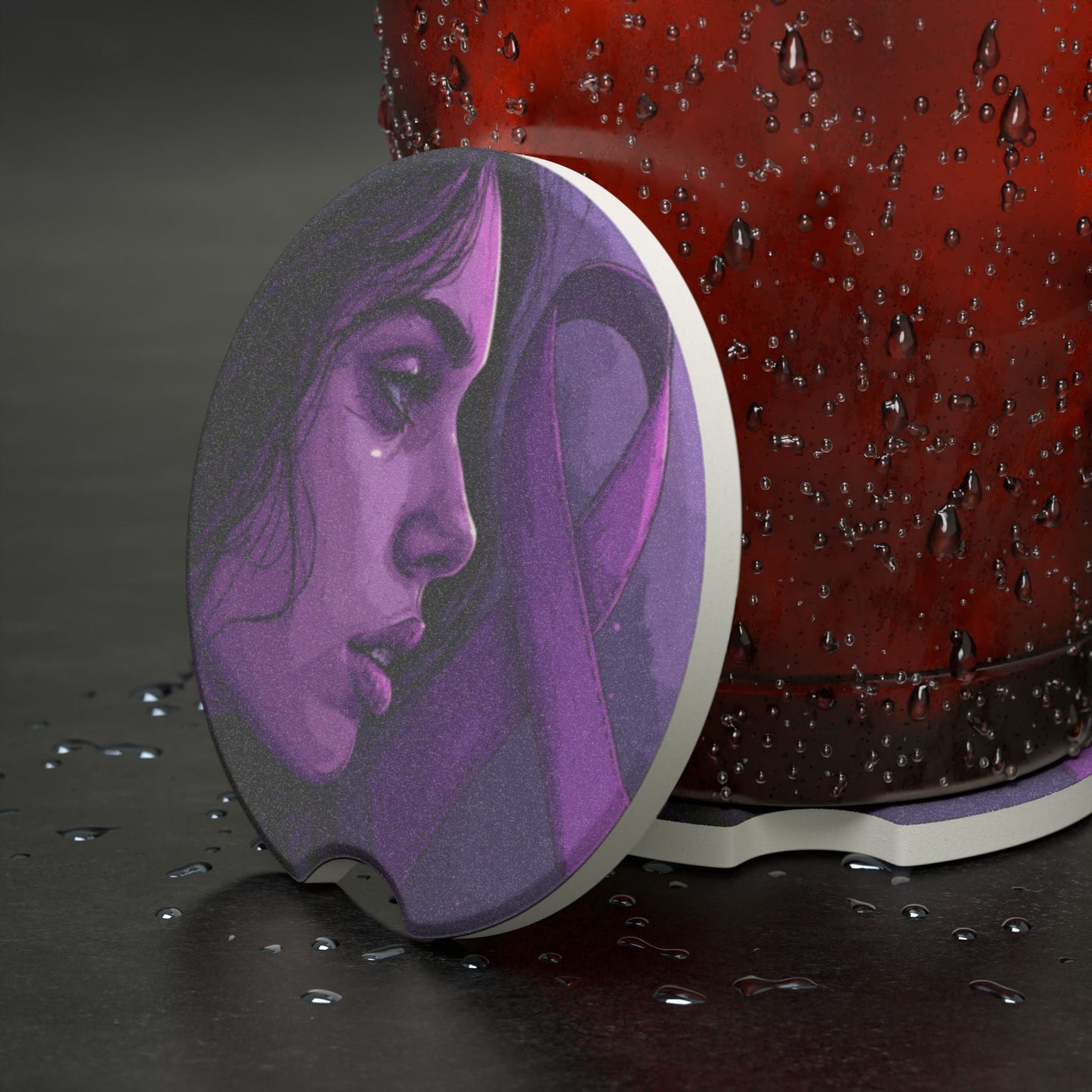 Purple Ribbon Soapstone Car Coaster
